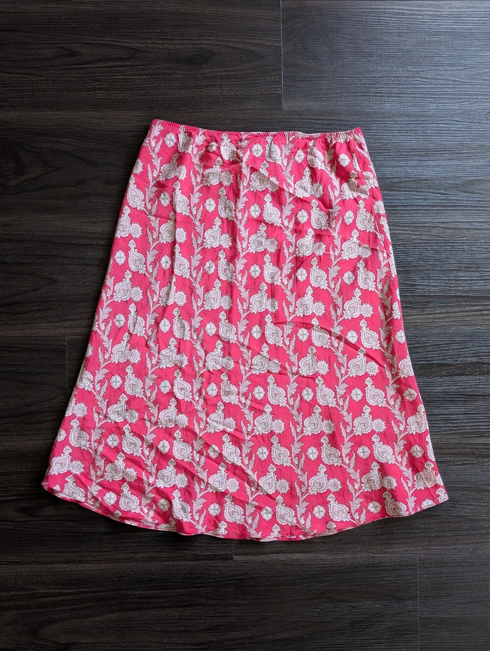Vintage Y2K 2003 GAP Silk Slip Midi Skirt Pink Paisley Preppy Boho Small